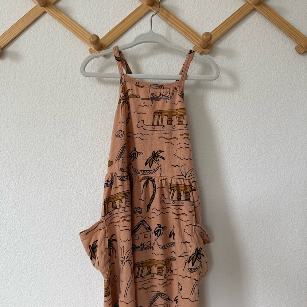 Tropical Print Kids Dress - Tan